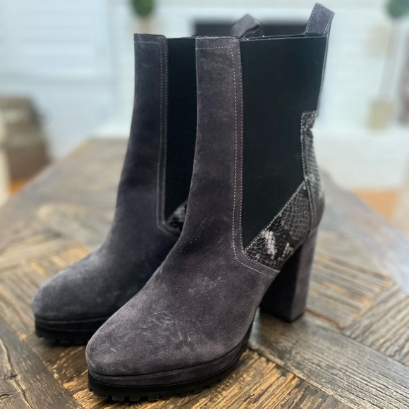 All Saints Gray and Black Heeled Boots with Chunky Heel - Picture 3 of 8